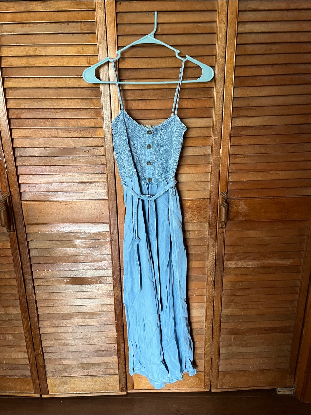 Light Blue Smocked jumper with Belt - Women
